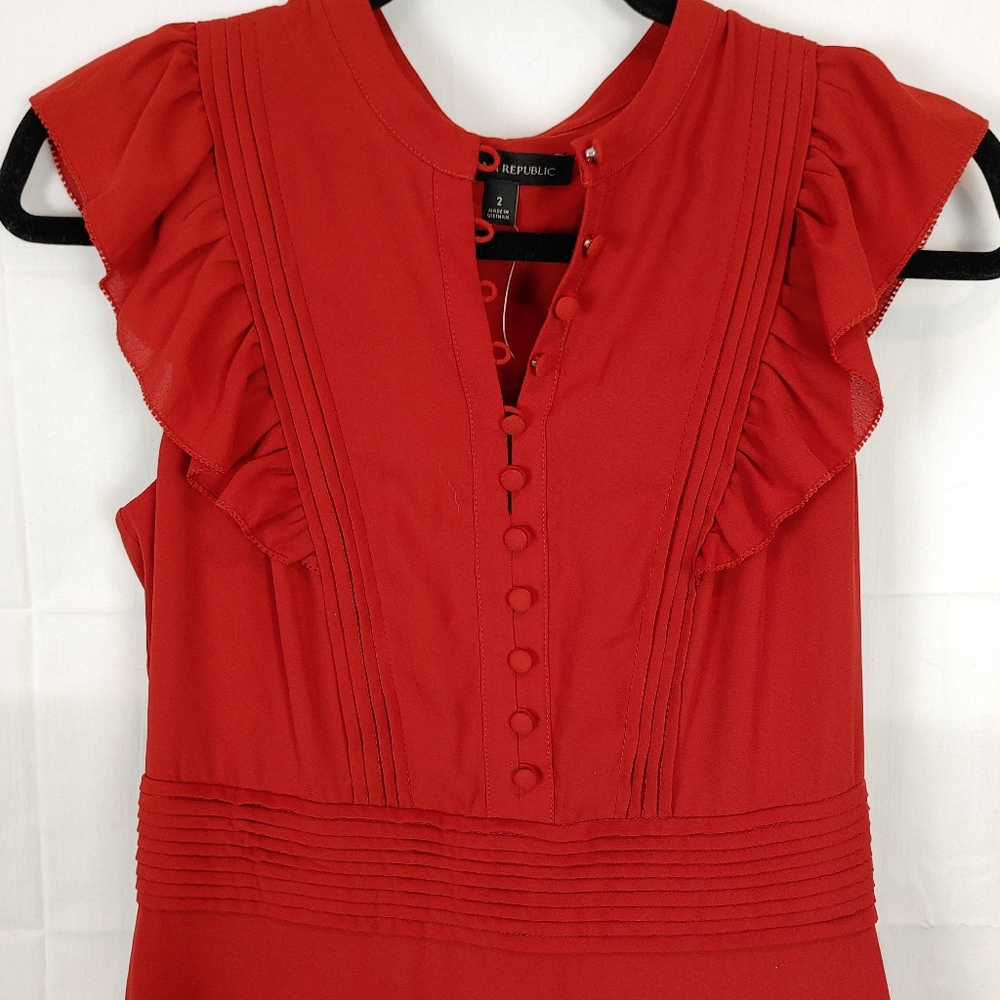 Banana Republic Burnt Sienna Ruffle Fit & Flare Dress Size 2 NWT
